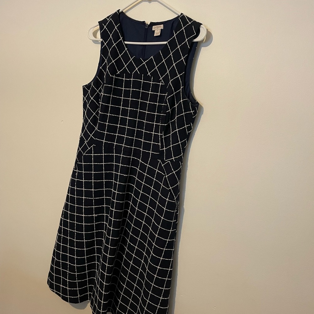 J.Crew navy and white windowpane a-line dress, size 12